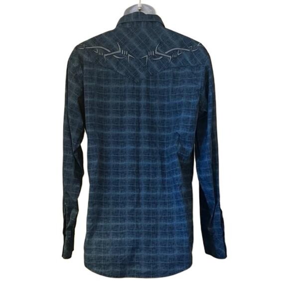 Rock 47 Wrangler Mens Pearl Snap Large LS Embroidered Blue Multi Western Shirt - Picture 3 of 4